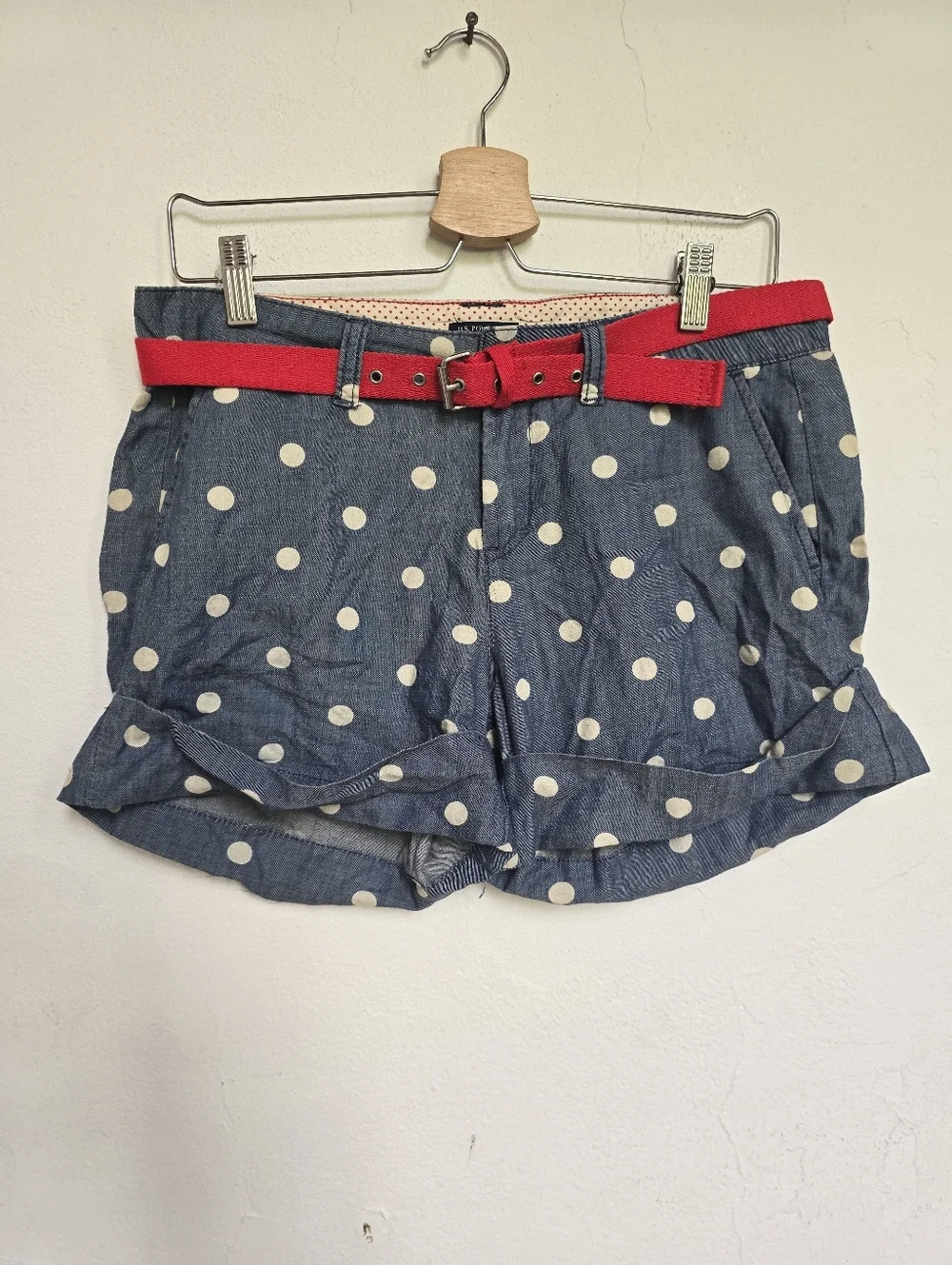 U.S. Polo Assn Polka Dot Chambray Shorts Red Belt Size 7 / 8